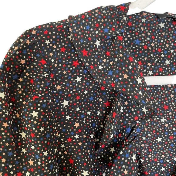 Madewell Silk Ruffle-Hem Wrap Top in Starry Night Black Red White Blue Size XXS - Picture 3 of 11